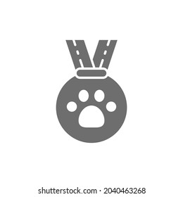 Reward for pet, medal from exhibition grey icon.