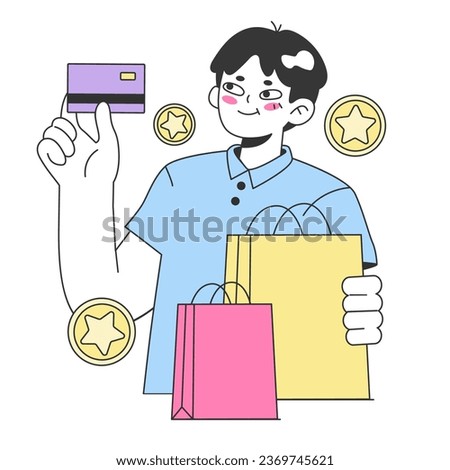 Reward points loyalty program. Commercial program for client retention. PR campaign for customer loyalty. Marketing promotion. Flat vector illustration
