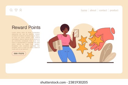 Reward points loyalty program web banner or landing page. Commercial program for client retention. PR campaign for customer loyalty. Marketing promotion. Flat vector illustration