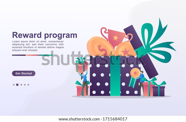Reward program and get gift concept. People\
win sweepstakes, cash back programs, rewards for loyal customers,\
attractive offers. Can use for web landing page, banner, mobile\
app. Vector\
Illustration
