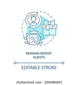 Reward repeat guests turquoise concept icon. Elevating guest satisfaction abstract idea thin line illustration. Isolated outline drawing. Editable stroke. Arial, Myriad Pro-Bold fonts used