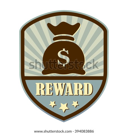 Reward retro style shield label, vector illustration isolated on white background