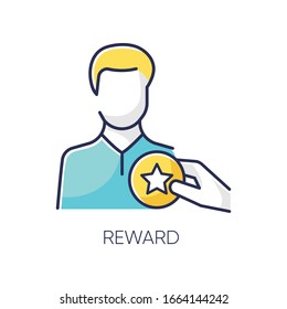 Reward RGB Color Icon. Workers Motivation, Business Promotion. Success Achievement Benefit. Corporate Staff Member Talent Recognition. Best Employee Award Isolated Vector Illustration