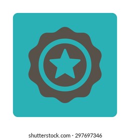 Reward seal icon from Award Buttons OverColor Set. Icon style is grey and cyan colors, flat rounded square button, white background.
