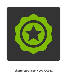 Reward seal icon from Award Buttons OverColor Set. Icon style is eco green and gray colors, flat rounded square button, white background.