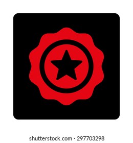 Reward seal icon from Award Buttons OverColor Set. Icon style is intensive red and black colors, flat rounded square button, white background.