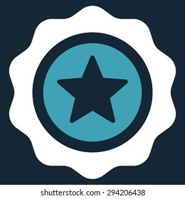 Reward seal icon from Competition & Success Bicolor Icon Set. Vector style: flat bicolor symbols, blue and white colors, rounded angles, dark blue background.