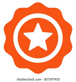 Reward seal icon. Vector style is flat symbols, orange color, rounded angles, white background.