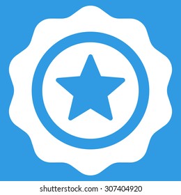 Reward seal icon. Vector style is flat symbols, white color, rounded angles, blue background.