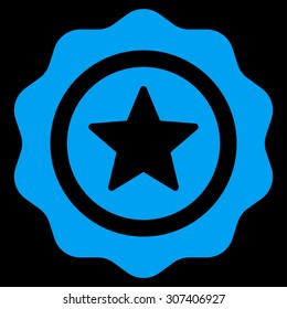 Reward seal icon. Vector style is flat symbols, blue color, rounded angles, black background.