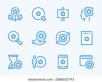 Reward star and Bonus points vector line icons. Special offer and Loyalty program outline icon set. Membership system, Collect coins, Benefit, Gift bonus offer and more.