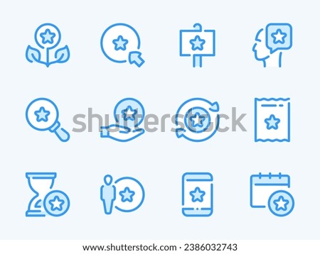 Reward star and Bonus points vector line icons. Special offer and Loyalty program outline icon set. Membership system, Collect coins, Benefit, Gift bonus offer and more.