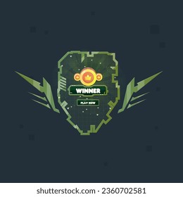 Reward Winner Coins Sci Fi Hud Futuristic Military Frame Emblem Wings Icon Window Banner Metallic Green Wings Vector Design