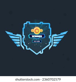 Reward Winner Sci Fi Hud Futuristic Military Frame Icon Window Banner Metallic Blue Wings Vector Design