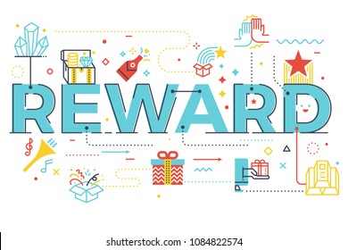Reward word lettering illustration with icons for web banner, flyer, landing page, article, etc.