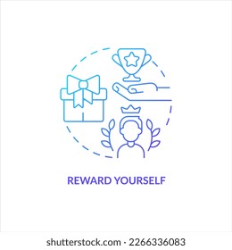 Reward yourself blue gradient concept icon. Boost your self esteem. Overcoming lack of confidence abstract idea thin line illustration. Isolated outline drawing. Myriad Pro-Bold font used