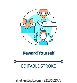 Reward yourself concept icon. Boost your self esteem. Overcoming lack of confidence abstract idea thin line illustration. Isolated outline drawing. Editable stroke. Arial, Myriad Pro-Bold fonts used