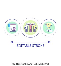 Rewarding accomplishment loop concept icon. Achievements and trophies abstract idea thin line illustration. Academic, career success. Isolated outline drawing. Editable stroke. Arial font used
