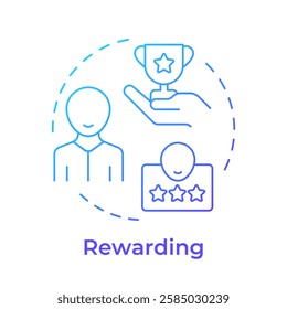 Rewarding blue gradient concept icon. Compensating employees for contributions. Performance management system. Round shape line illustration. Abstract idea. Graphic design. Easy to use in booklet