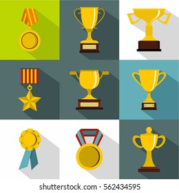 Rewarding icons set. Flat illustration of 9 rewarding vector icons for web