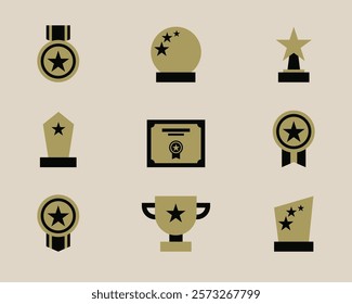 Rewards glyph solid icons collection. Containing content trophy, medal, achievement, success. Vector illustration.