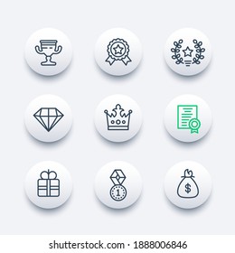 Rewards and prizes line icons set, vector