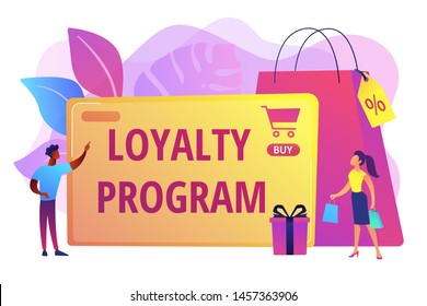 Rewards Scheme For Customers. Marketing Strategy. Clients Attraction. Loyalty Program, Personalized Promotion, Use Your Purchase History Concept. Bright Vibrant Violet Vector Isolated Illustration