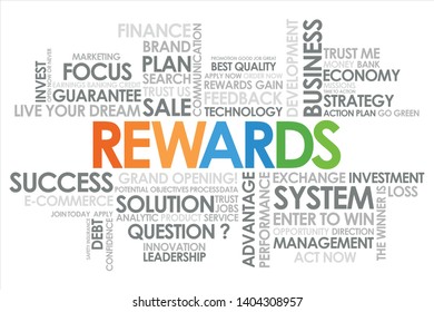 Rewards in word cloud and white background