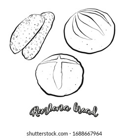 Rewena bread food sketch separated on white. Vector drawing of Sourdough, usually known in New Zealand. Food illustration series.