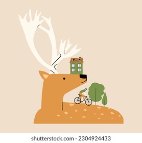 Rewilding concept. Biotic diversity conservation and
restoring nature's balance.