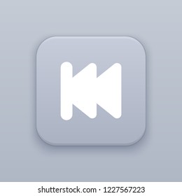 Rewind, backward, gray vector button with white icon on gray background