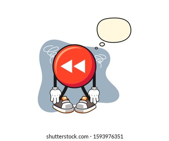 Rewind button broken spirit with thought bubble cartoon. Mascot Character vector.
