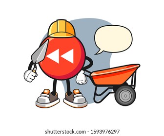 Rewind button builder with speech bubble cartoon. Mascot Character vector.