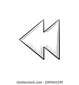 Rewind button hand drawn outline doodle icon. Rewind playing media control concept vector sketch illustration for print, web, mobile and infographics isolated on white background.