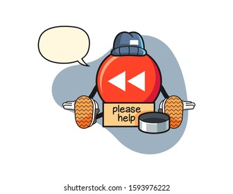 Rewind button homeless with speech bubble cartoon. Mascot Character vector.