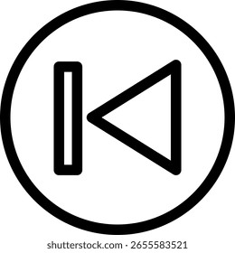 Rewind Button Icon in Circle, Black and White