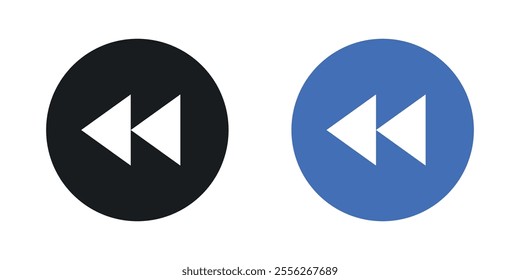 Rewind button icon set in black and colored versions.