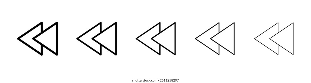 Rewind button icons vector set in different stroke line style