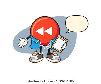 Rewind button nurse with speech bubble cartoon. Mascot Character vector.