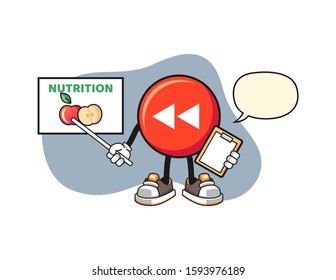 Rewind button nutritionist with speech bubble cartoon. Mascot Character vector.
