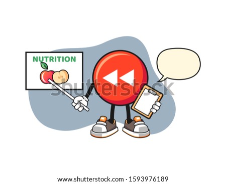 Rewind button nutritionist with speech bubble cartoon. Mascot Character vector.