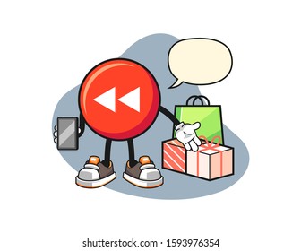 Rewind button online shopping with speech bubble cartoon. Mascot Character vector.