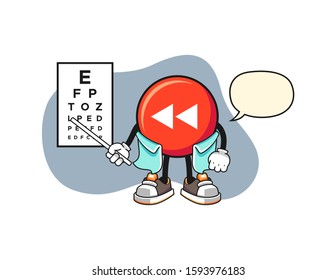 Rewind button optician with speech bubble cartoon. Mascot Character vector.