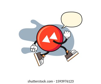 Rewind button run with speech bubble cartoon. Mascot Character vector.