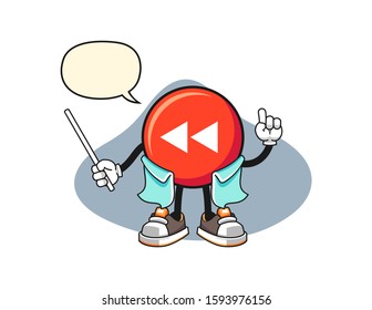 Rewind button scientist professor with speech bubble cartoon. Mascot Character vector.