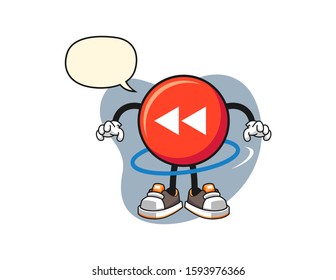 Rewind button spinning a hula hoop with speech bubble cartoon. Mascot Character vector.