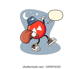 Rewind button thief with thought bubble cartoon. Mascot Character vector.