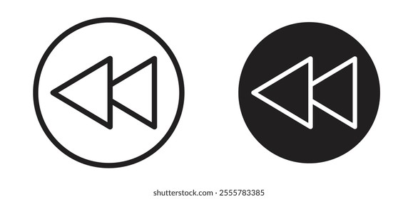 Rewind button vector icon set in black color.
