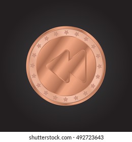 Rewind embossed realistic bronze coin precious Icon / Logo Design