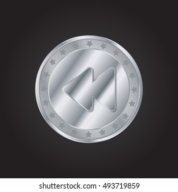 Rewind embossed realistic silver / platinum coin precious Icon / Logo Design